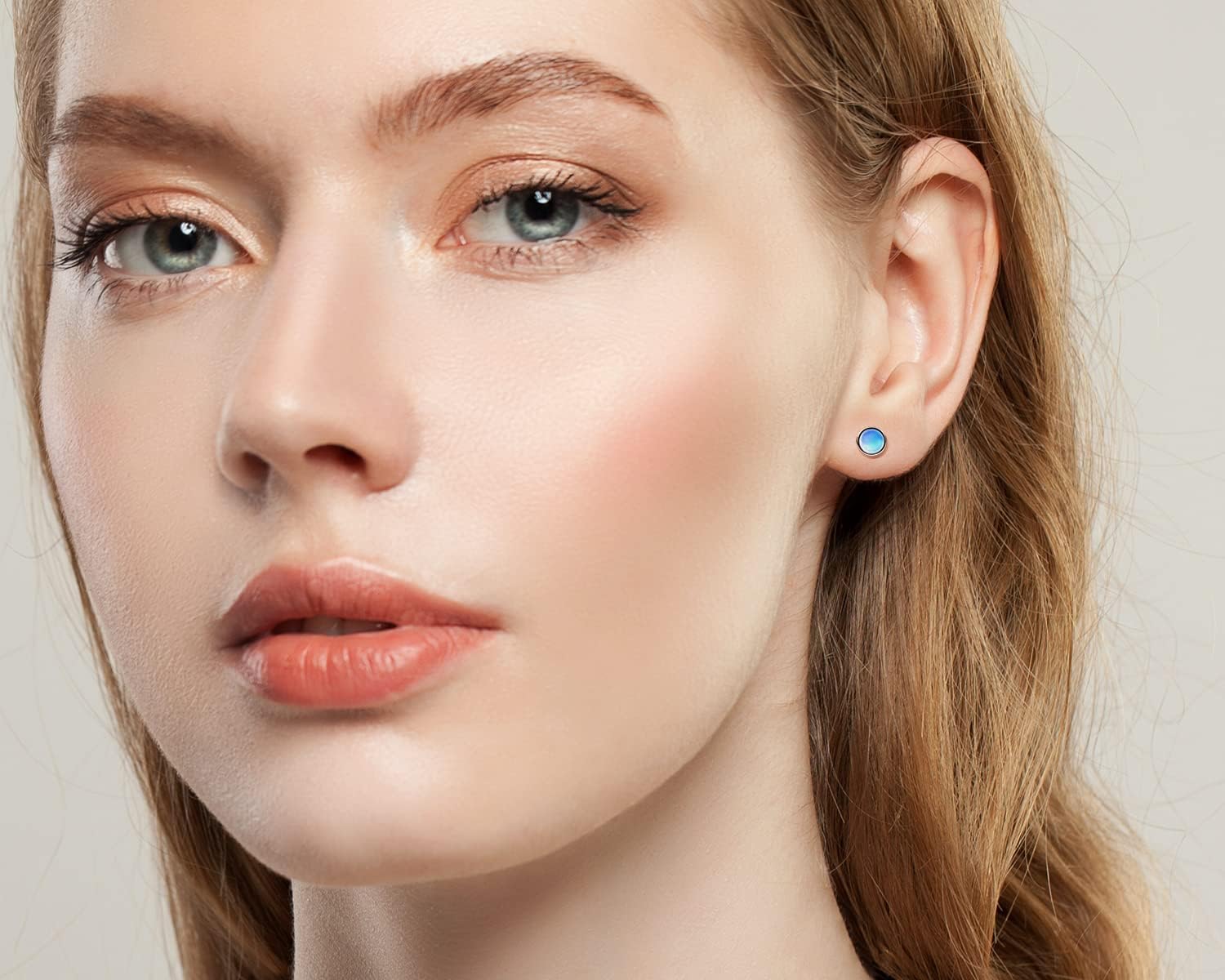 Sterling Silver Stud Earrings for Women, Hypoallergenic Round Cut Moonstone Earrings Jewelry Birthday Gift for Men - Image 3