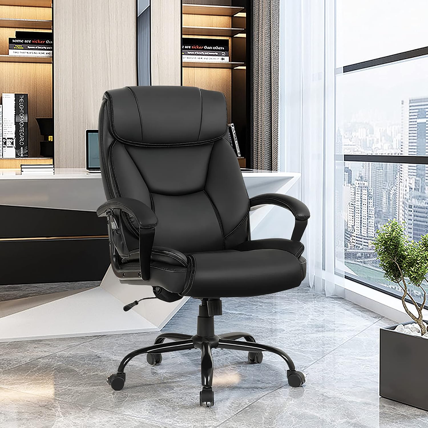 POWERSTONE Big and Tall Office Chair 500lbs PU Leather Ergonomic Massage Office Chairs Wide Seat High Back Adjustable Computer Chair Large Executive Chair Swivel Rolling Chair