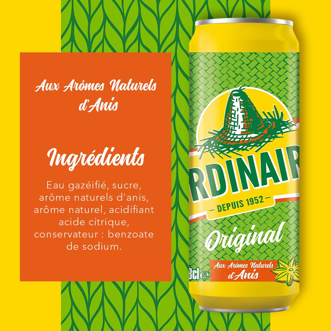 L'Ordinaire Boisson Gazeuse Original aux Arômes Naturels d'Anis, 33cl, Pack de 24 Canettes