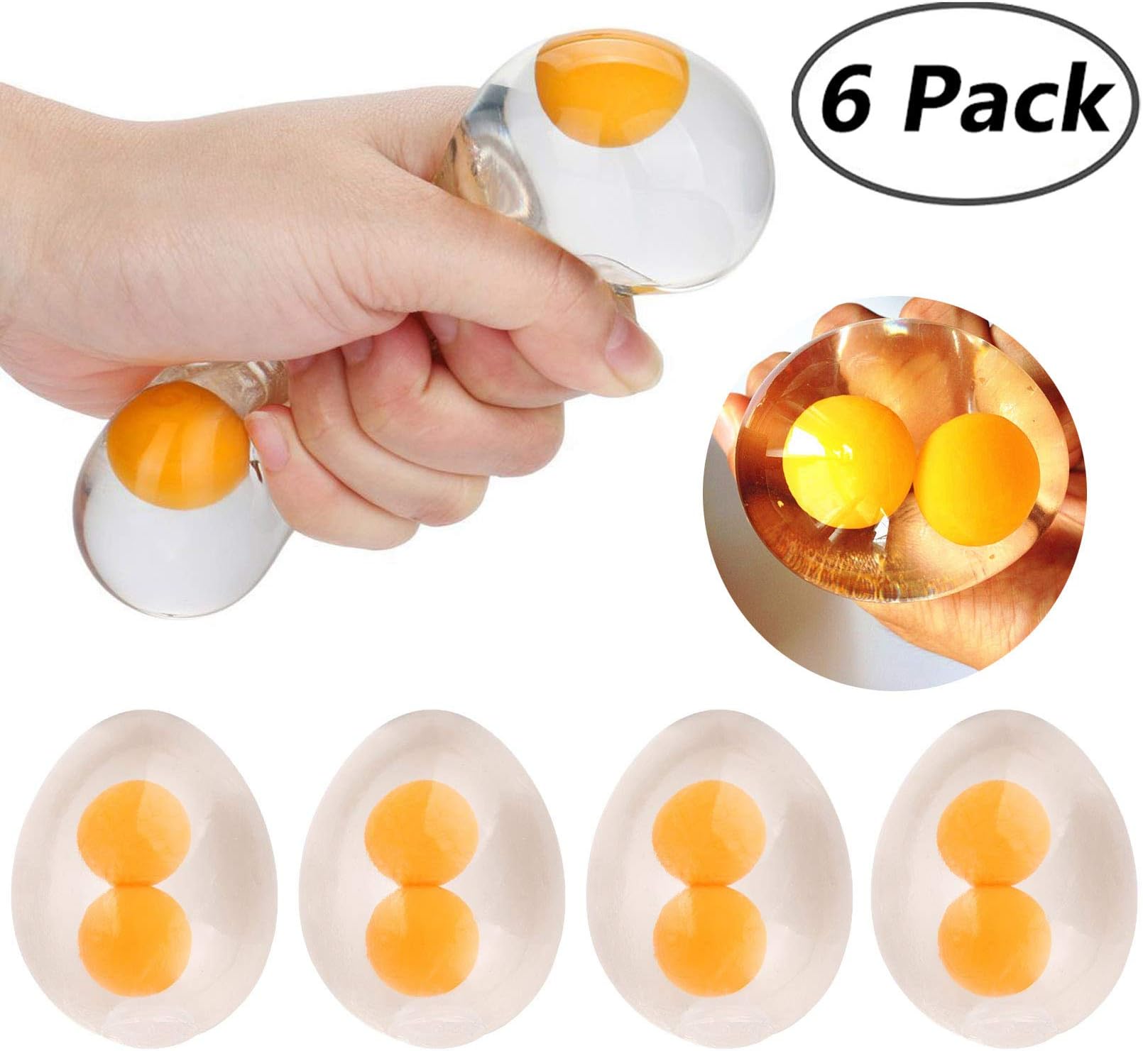 DORUS Funky Egg Splat Ball | 6 Pack | Stress Relief Eggs Yolk Balls Fun Toy for Children | Anxiety Reducer Sensory Play | Tension Relief for Adults & Help for Autism & ADHD