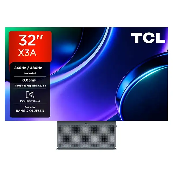 TCL 32X3A Monitor Gaming 32 Pulgadas OLED+, 4K UHD 240Hz, 480Hz FHD, 1300 nits, 0,03ms GtG, Pantalla Mate, AMD FreeSync Premium Pro, HDMI 2.1, Bang & Olufsen, USB-C (PD 90W)