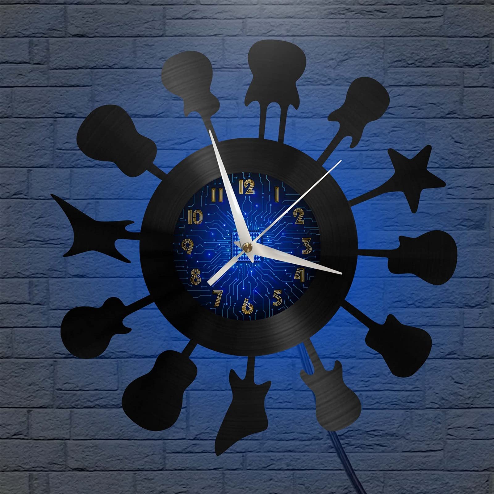 VCS Guitar musical instrument theme Vinyl Record vintage Wall Clock for Kitchen(B,with LED)