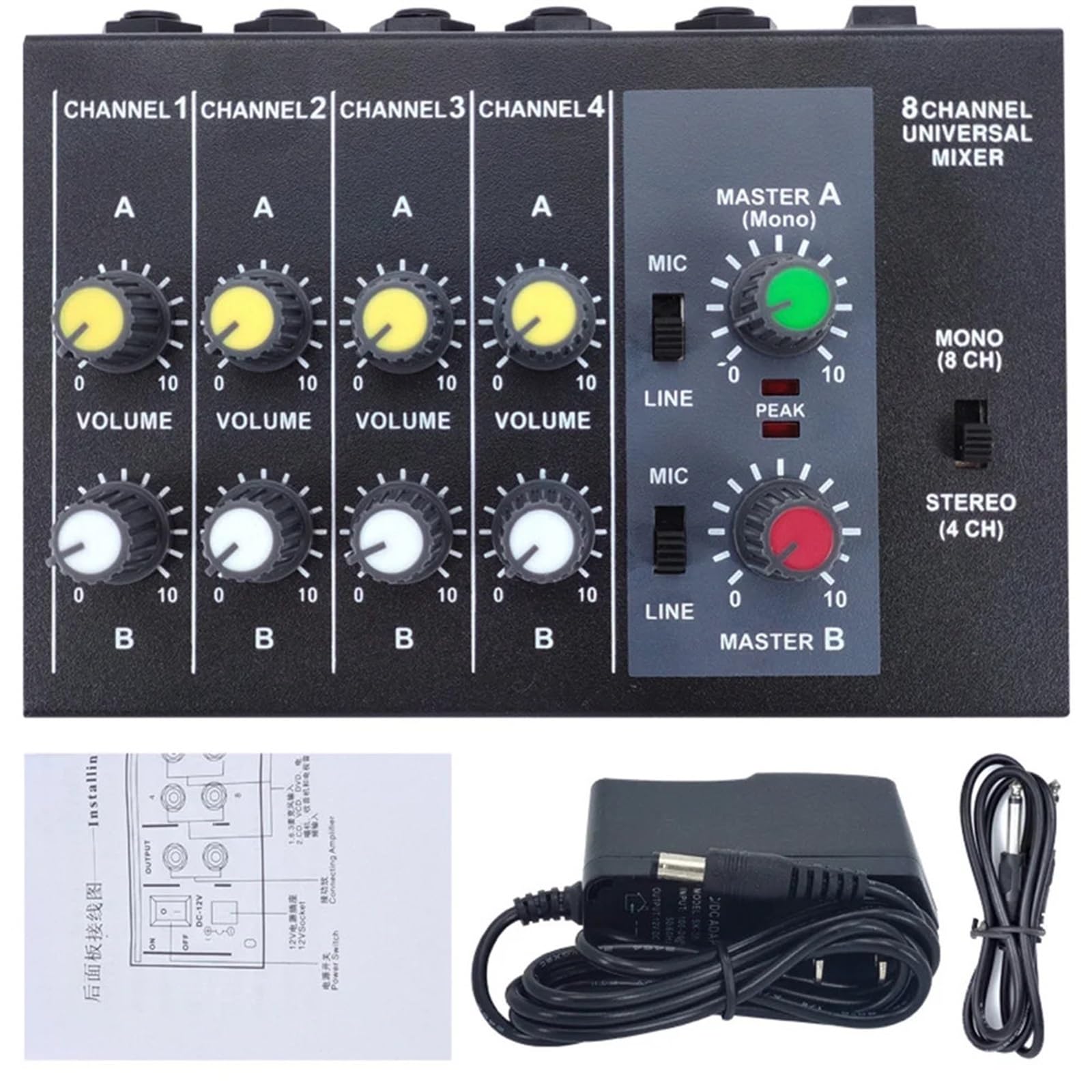 Mixer audio, MIX-428 Mini mixer audio portatile Console a basso rumore 8 in 2 out con adattatore di alimentazione Per karaoke