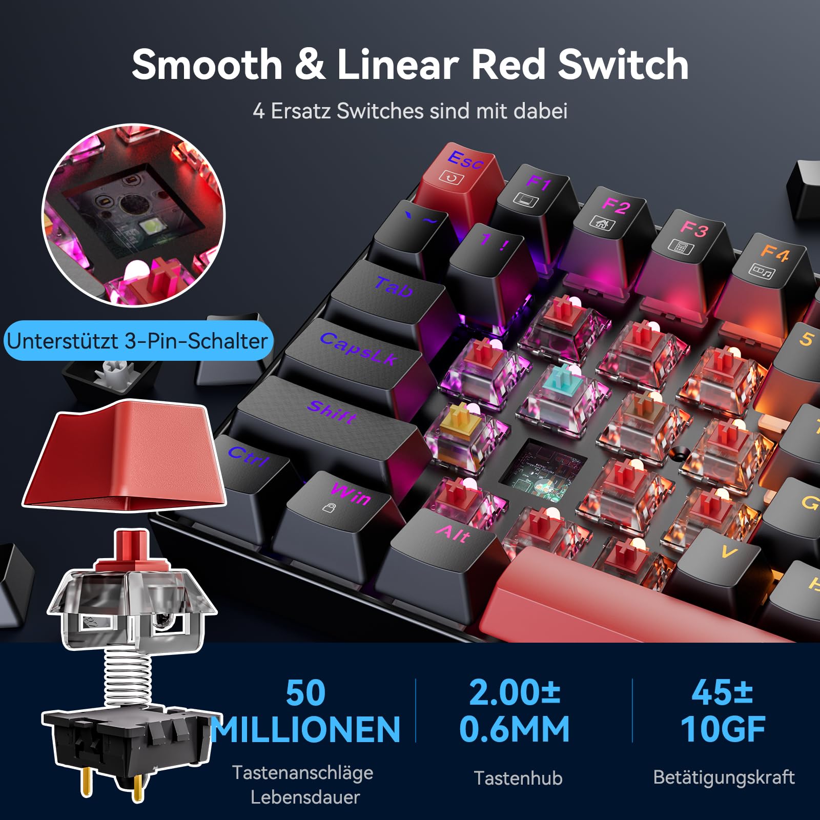 Redragon mechaniczna klawiatura gamingowa, RGB 75%, funkcja