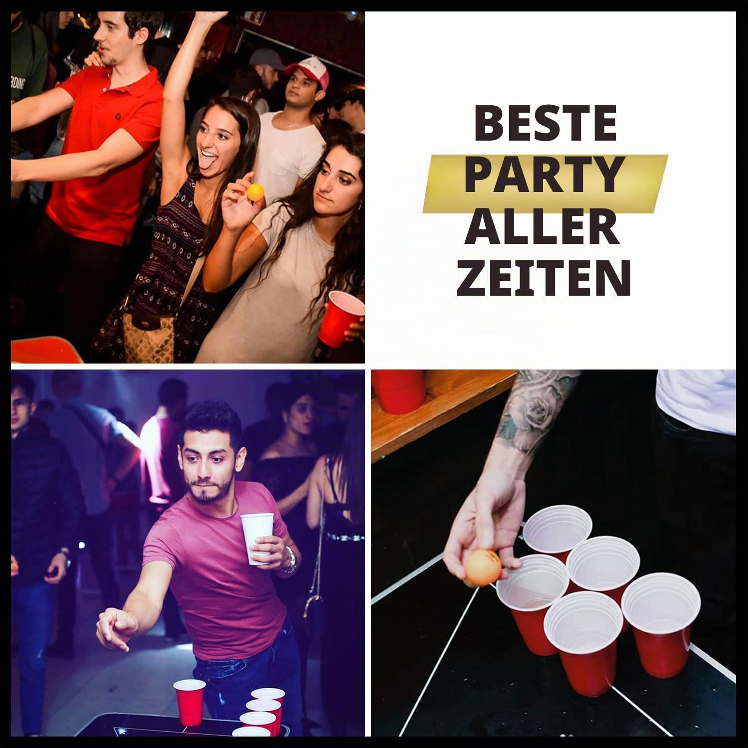 Beer Pong Original Cup® - Bierpong Tisch + 120 Becher + 6 Bälle - Zusammenklappbarer, transportabler Tisch mit kratzfester, wasserdichter Beschichtung - Zugelassen Turniere - Trinkspiel