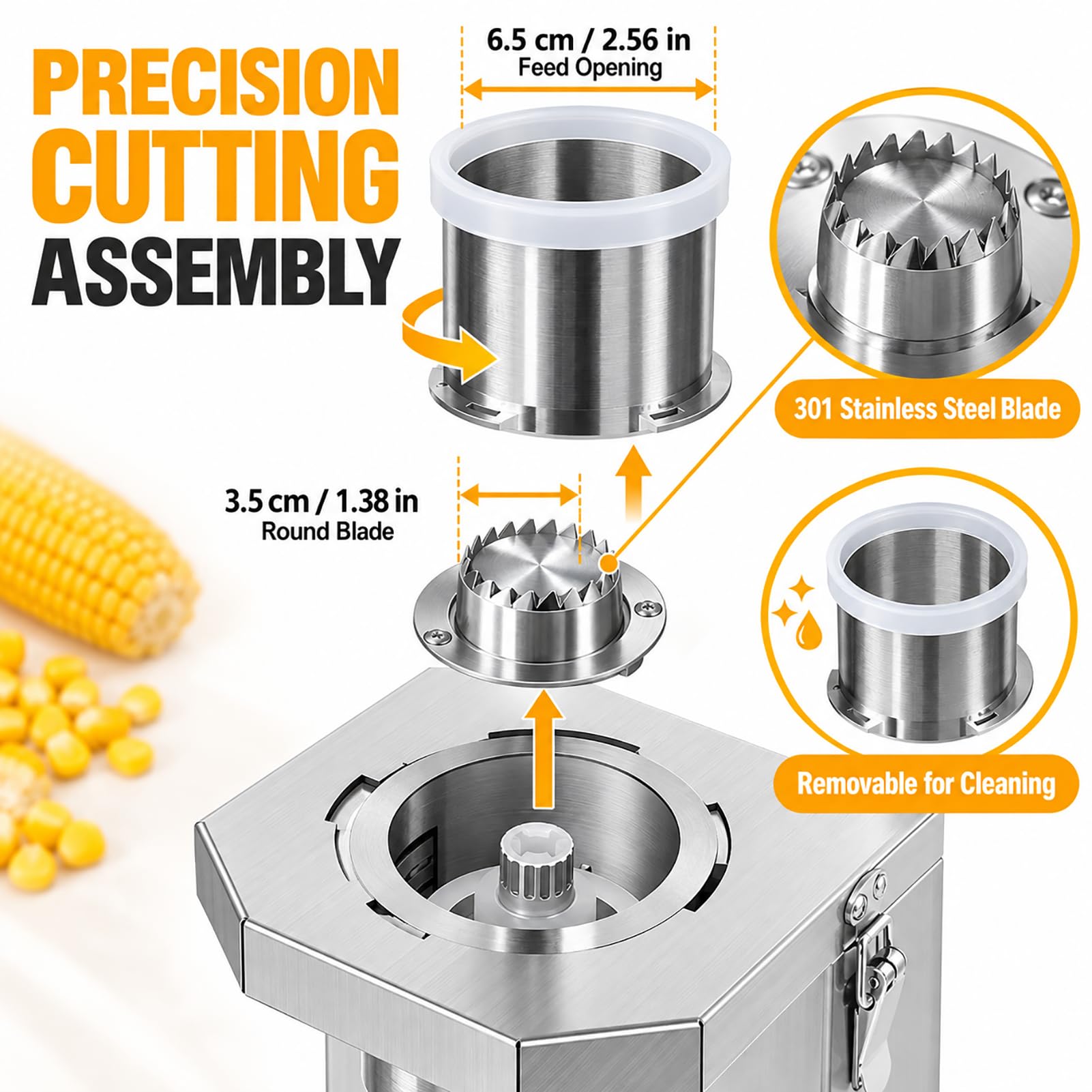 Macchina per sgranare il mais, 220 V, apertura da 6,5 cm, acciaio inox