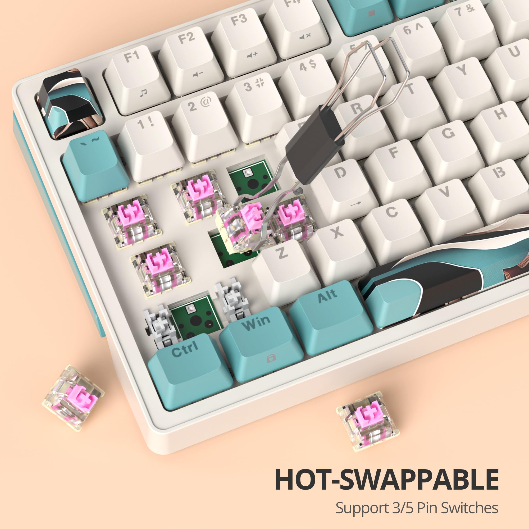 75% TKL Wired Tastiera meccanica da gioco con manopola per PC | Interruttore lineare silenzioso,Guarnizione RGB sostituibile a caldo marrone,Anti-Ghosting