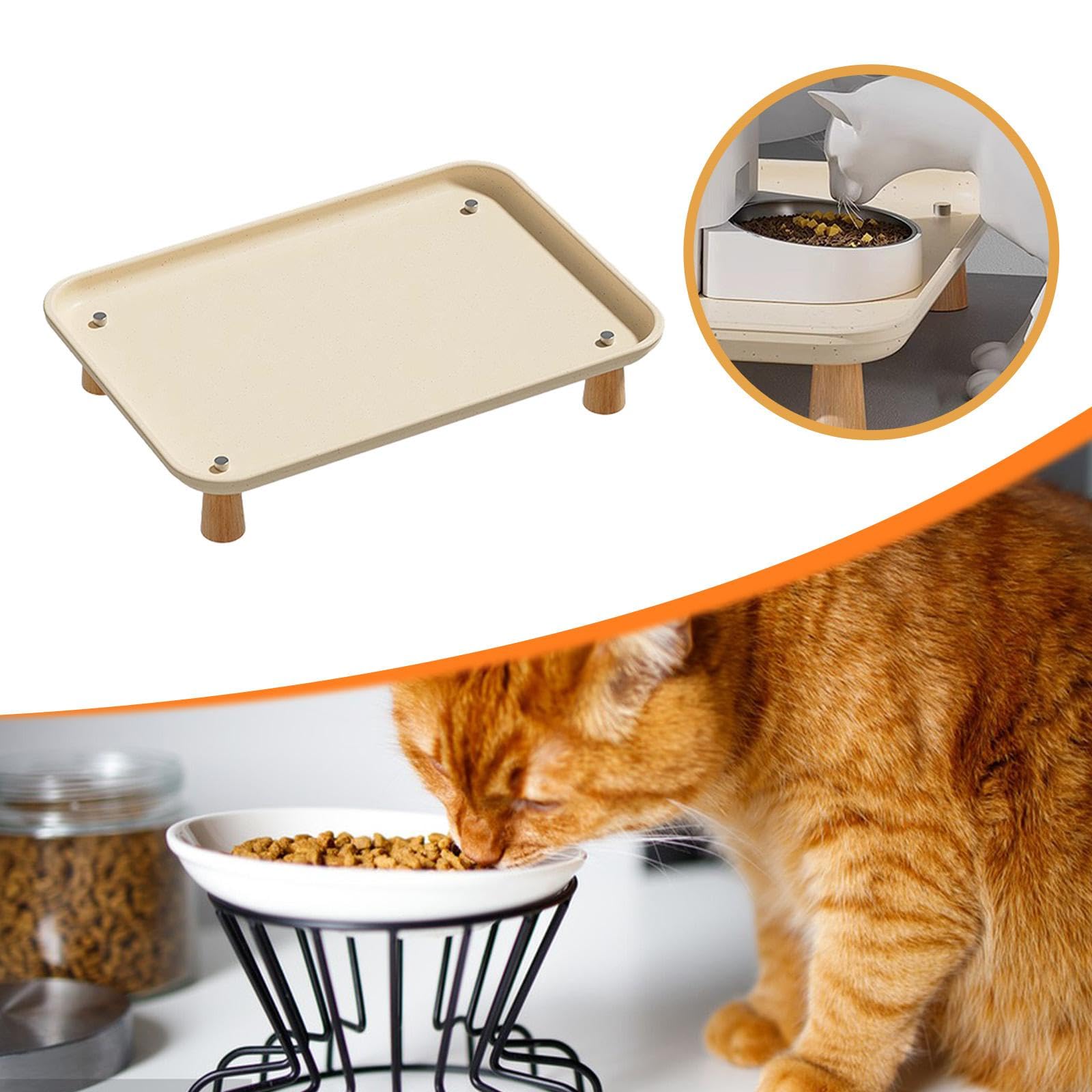 Supporto Rialzato Ciotola per Gatti Dispenser Cibo Animali Mensola Elevata Portaciotole Alzato Struttura Stabile in Legno E Metallo Adatto per, Bianco