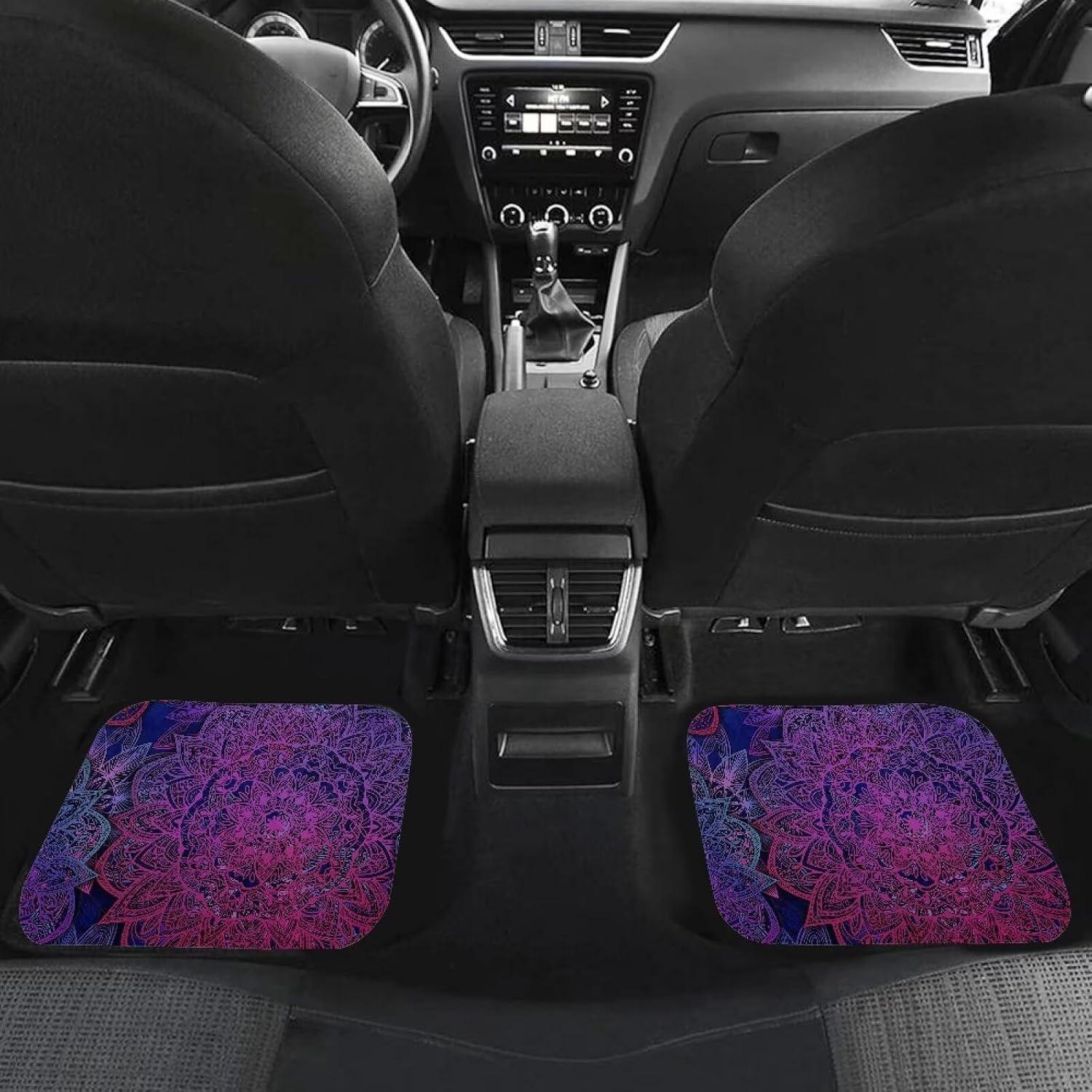 Amzbeauty Mandala Pink Purple Print Enhanced Grip Car Floor Mats Front Rear Anti Skid Durable