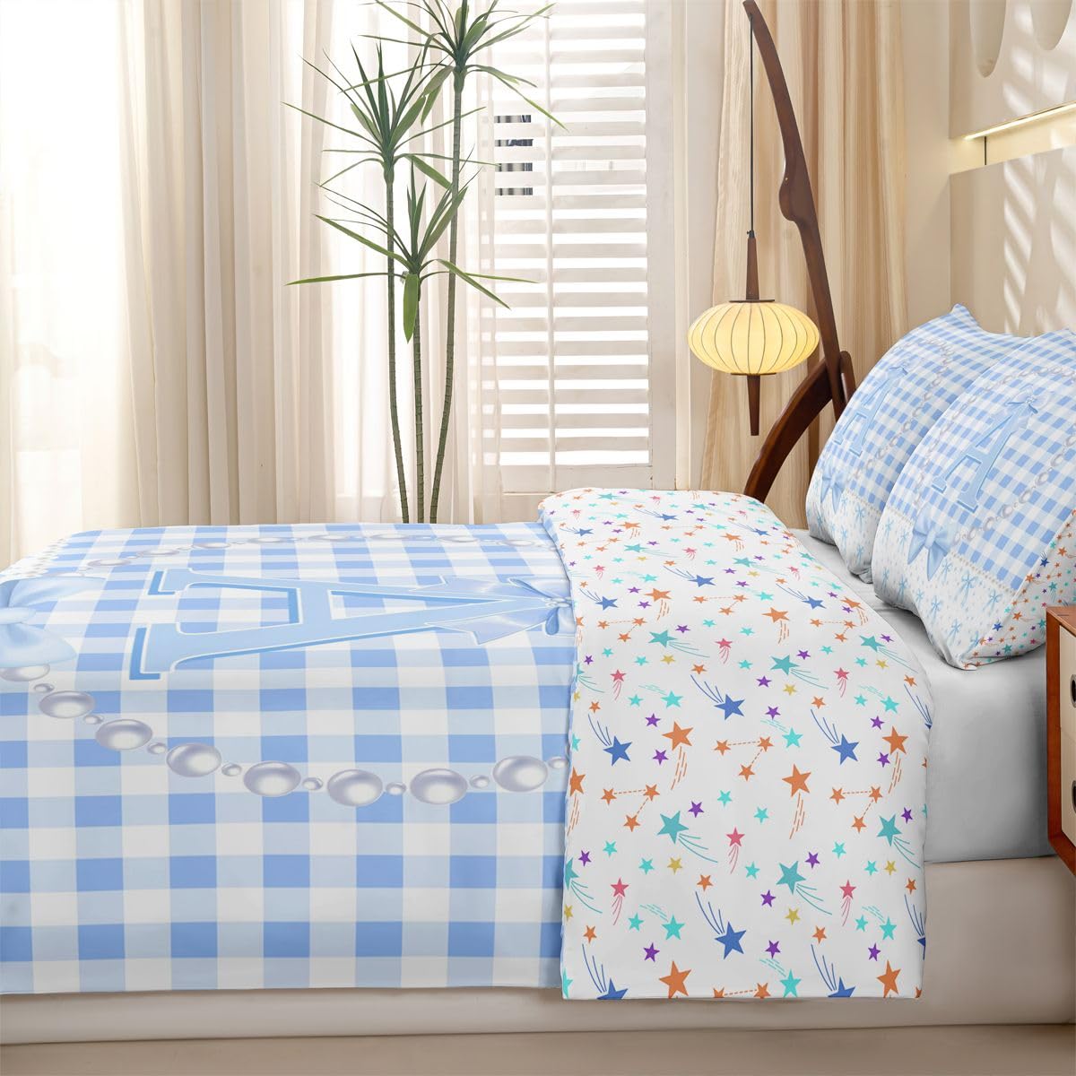 Homewish Blau Weiße Schleife Bettwäsche 4teilig 155x220