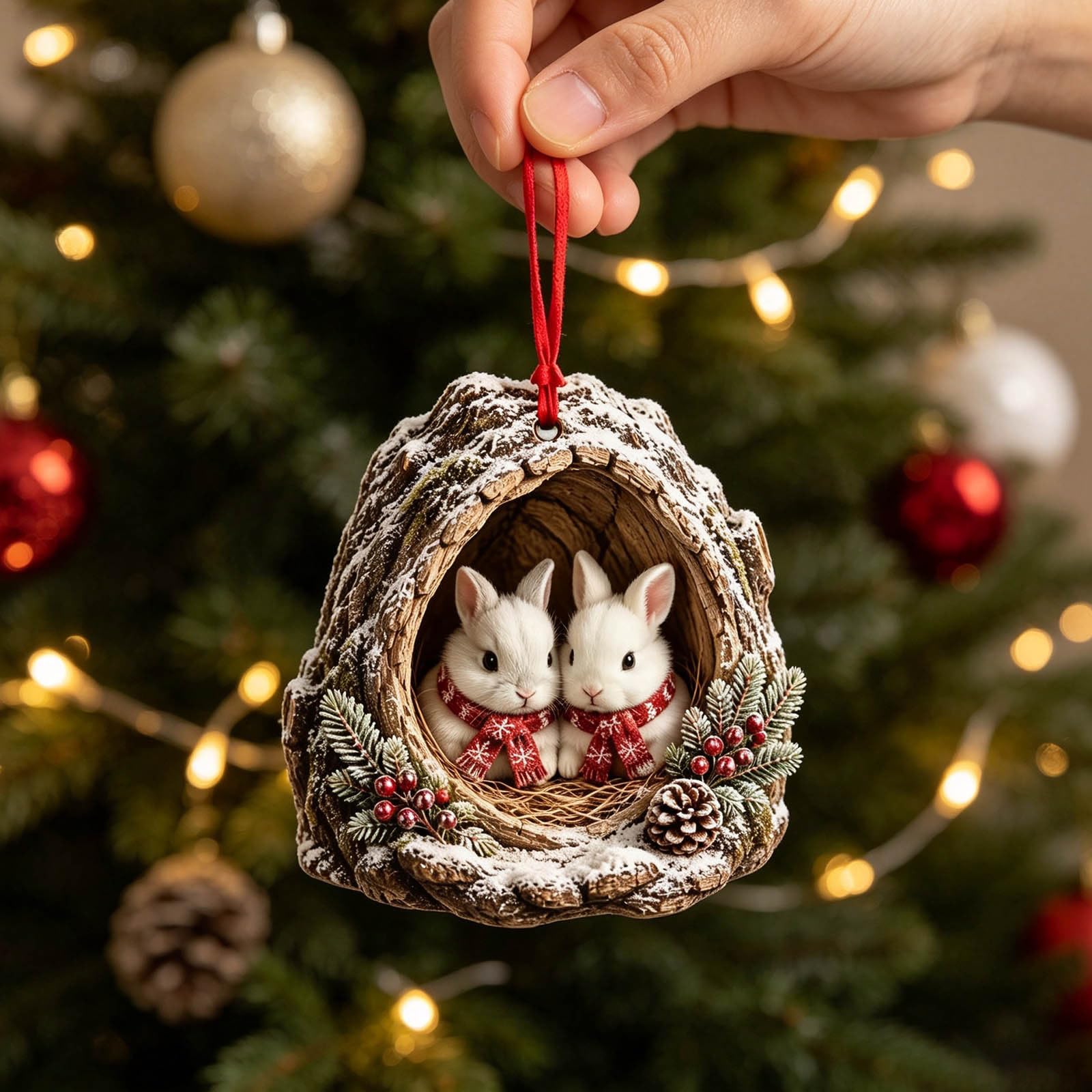 Waldtiere Weihnachtsschmuck 3D Anhänger Tiere Baumschmuck Weihnachten (4PC)