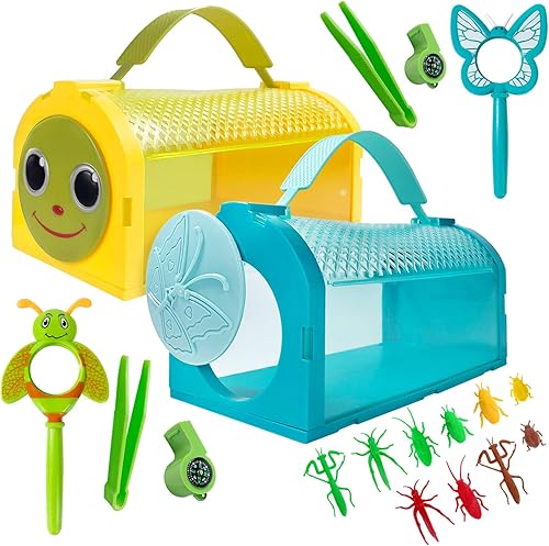 ESSENSON Kit de atrapador de insectos, juguete de regalo para exteriores para niños y niñas de 3, 4, 5, 6, 7, 8 años, 2 unidades, jaula de insectos,
