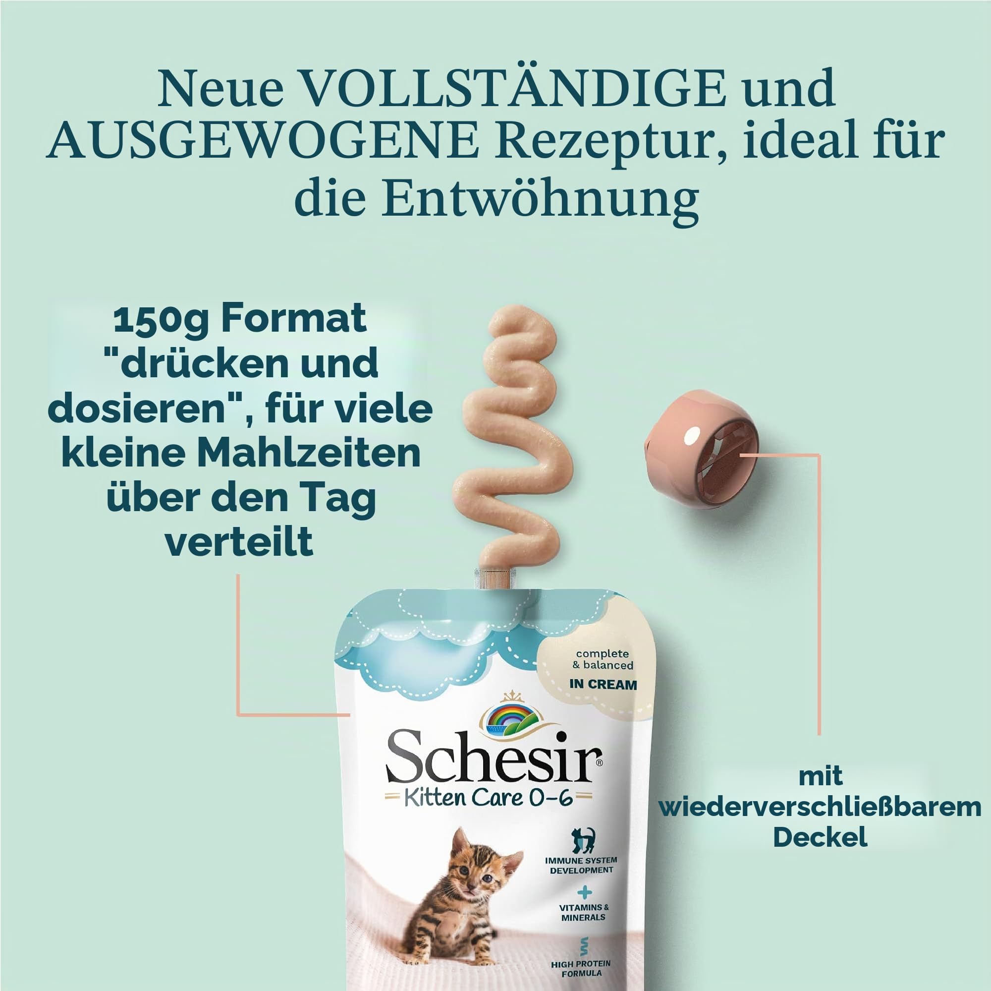 Schesir - Feuchtnahrung für Kätzchen mit Bonito-Creme - Für Kätzchen von 0 bis 6 Monaten - 20 Beutel mit Verschluss à 150 g (insgesamt 3 kg)