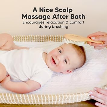 Wooden Baby Hair Brush for Toddler Girls, Boys - Infant Cradle Cap Brush, Newborn Baby Comb, Soft Goat Bristles Comb for Newborn Girl, Boy Hair, Scalp, Styling, Bath Essentials(Walnut, Regular)