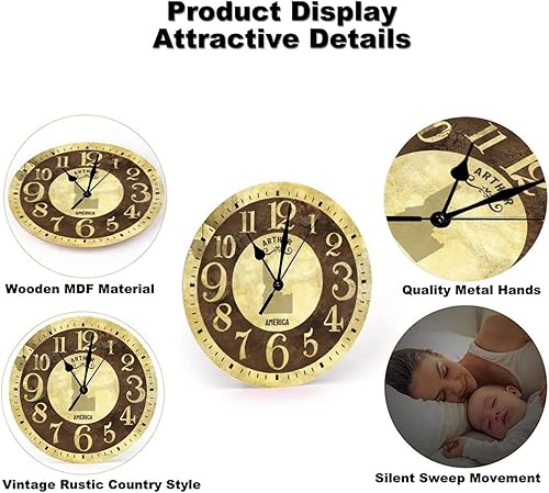 Miniatura 2 de Reloj de pared de Estados Unidos retro Idaho de 10 pulgadas, reloj de pared Idaho mapa funciona con pilas, decoración de pared rústica silenciosa
