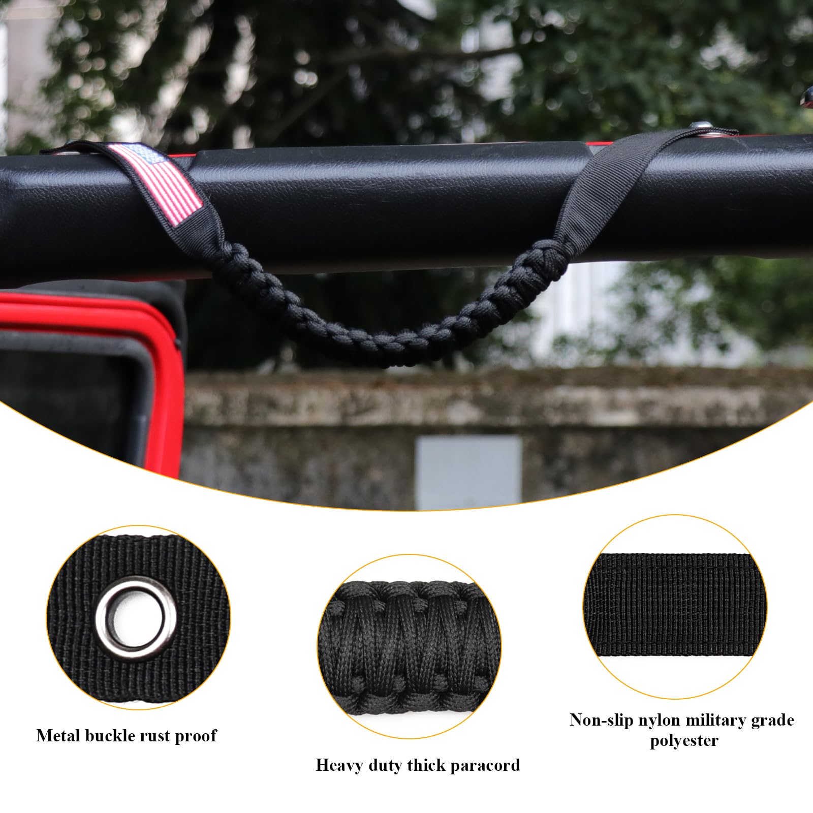 Savadicar 4 X Roll Bar Grab Handles Grip Handle For Jeep Wrangler CJ YJ TJ JK JKU JL JLU & Gladiator JT 1955-2023, Interior Accessories, Black & Red In | Whizz Grab Handles - Foto 4