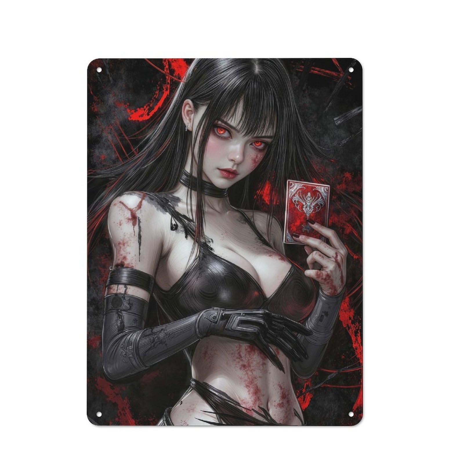 Anime Girl with Card Printed Metal Sign 40x30cm for Café Or Home Bar, Housewarming Wall Decor for People Furnishing Café And Home Bar