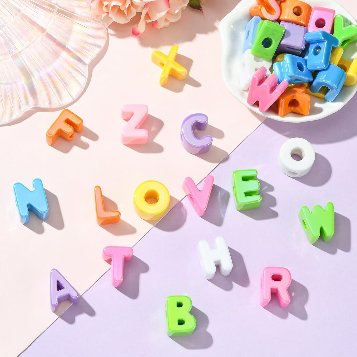 DanLingJewelry 52Pcs Mixed Large Acrylic Letter Beads Rainbow 26 A-Z Capital Alphabet Beads for Jewelry Making Bead Assortments DIY Crafts