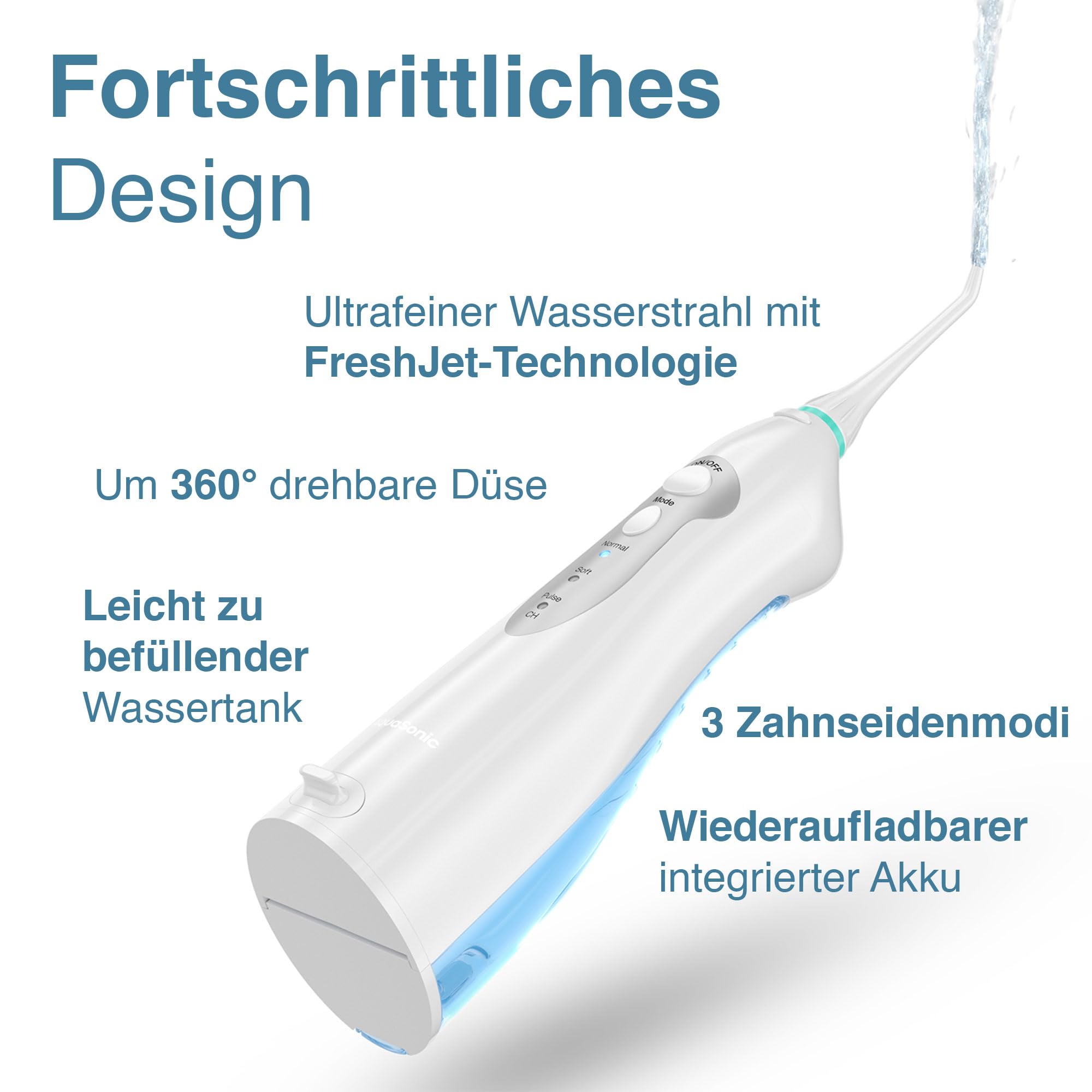 AquaSonic Aqua Flosser Kabellose Munddusche, wiederaufladbarer Water Flosser zur Zahnreinigung, wasserdichter tragbarer Oral Irrigator mit 5 Düsen für Zahnspangen, Zuhause & Reisen