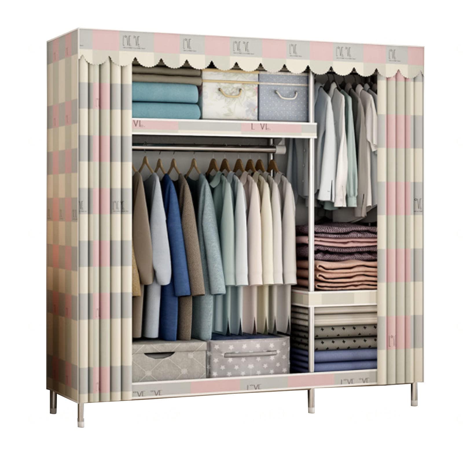 Kleiderschrank, tragbarer Canvas-Kleiderschrank, Schrank-Organizer mit Kleiderstange, Stoff-Kleiderschrank für Schlafzimmer, Wohnzimmer, 128 x 45 x 172 cm