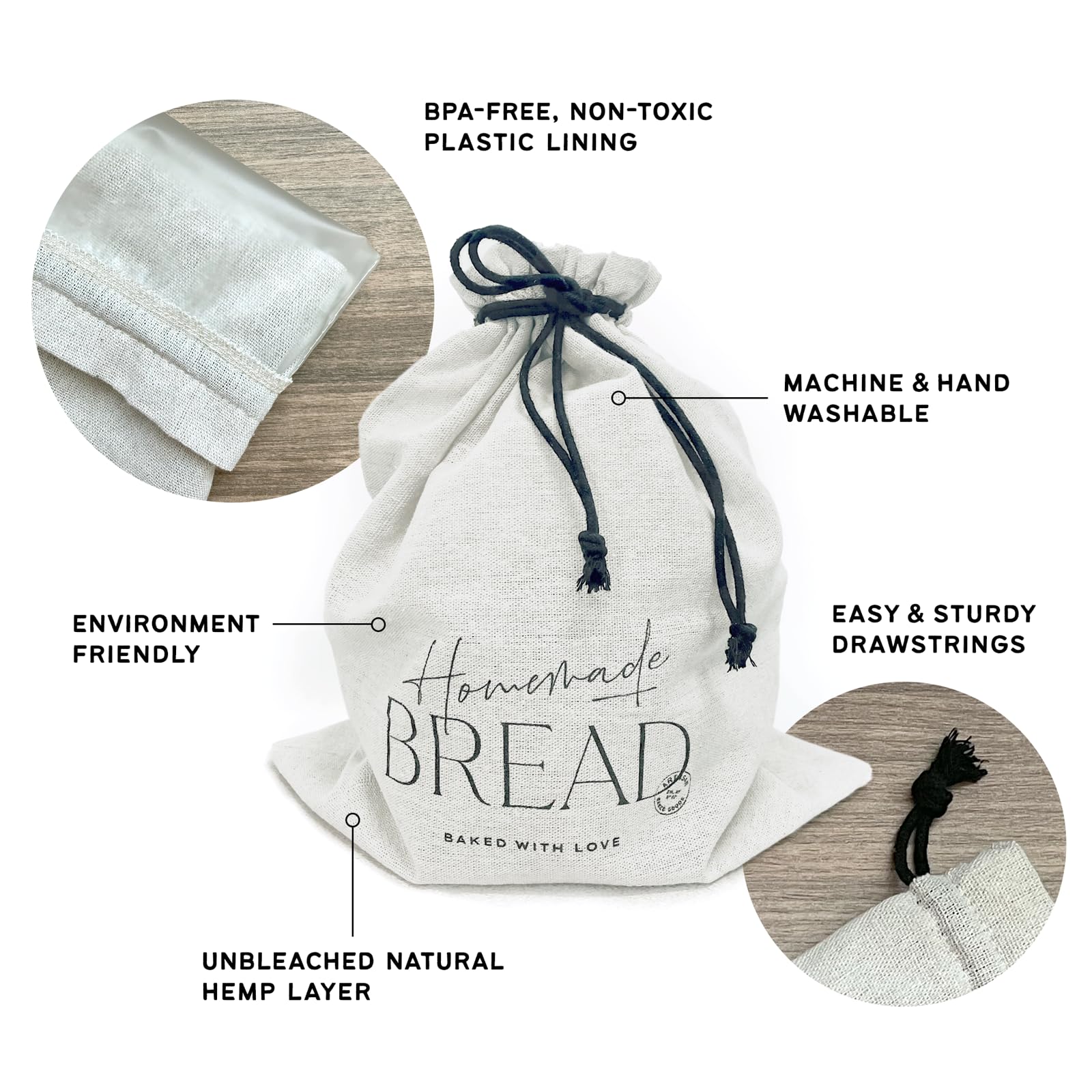 BPA-Free Plastic Lined Reusable Linen Bread Bags (Set of 2): Non-Toxic, Washable, TPU Lined, Drawstring Freezer Storage Bags for Homemade Sourdough Bread | 2 Pack