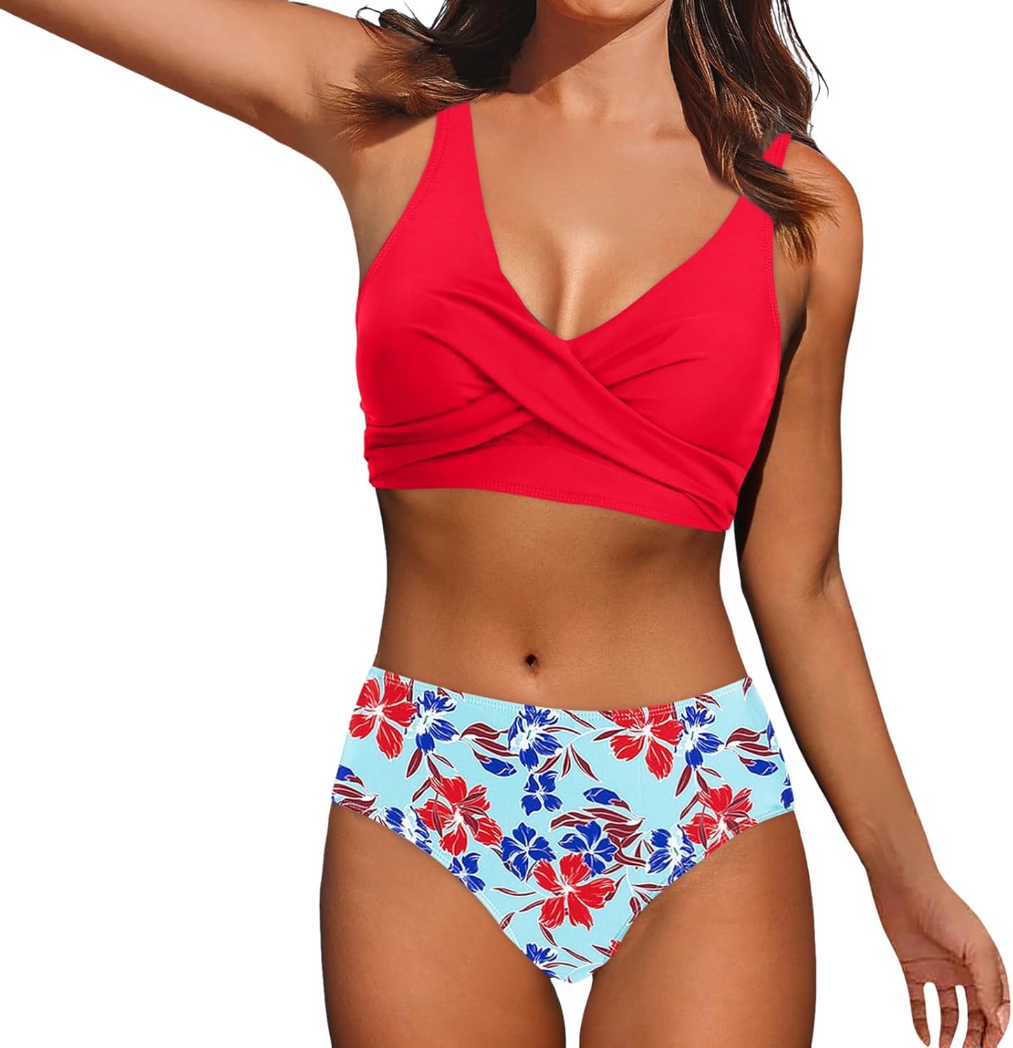 Bikini 2 Pièces Femme Taille Haute - Style Vintage Push-up - Tissu Froncé élégant