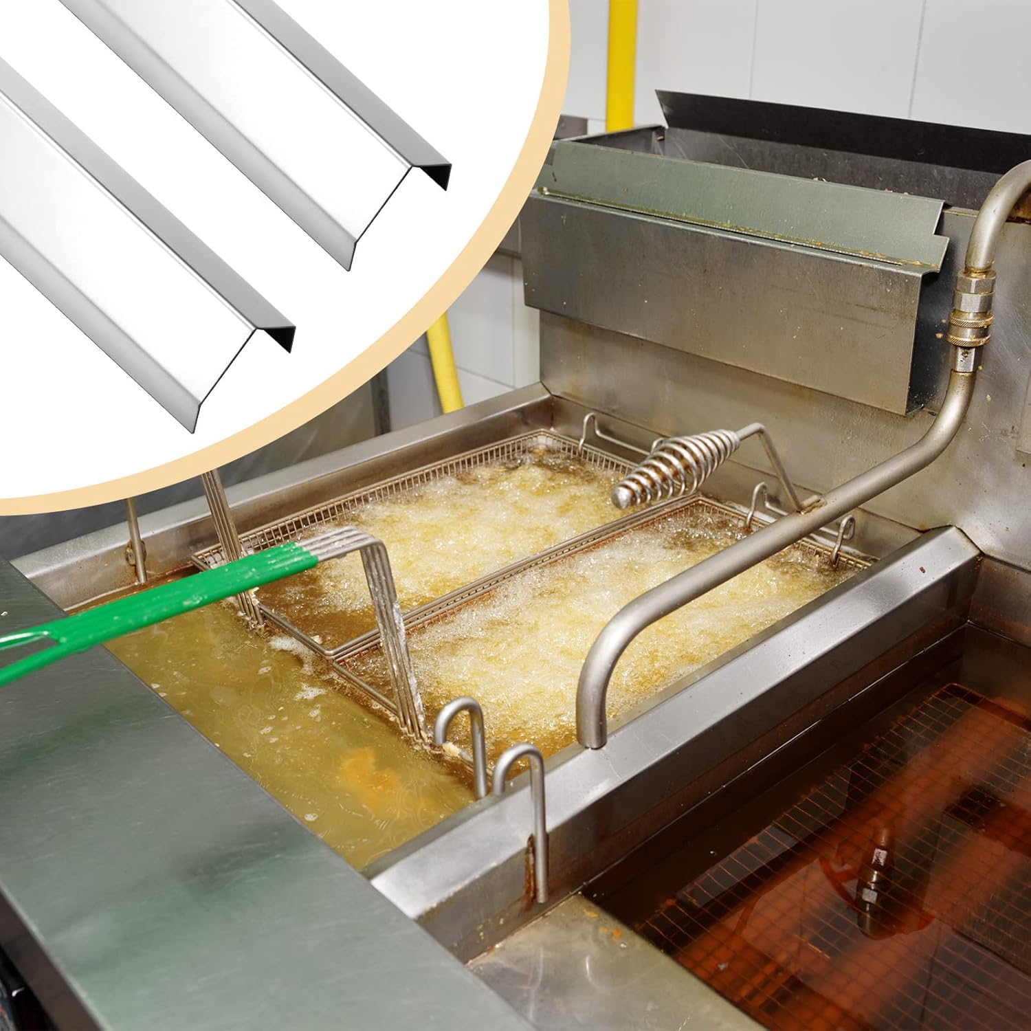 2 Pcs Deep Fryer Splash Guard Stainless Steel Joining Strip 20 Gauge Thickness Commercial Deep Fryer Joint Adapter Connector Curved Parts(23 3/8"L x 2 3/8"W x 2 1/4"H)