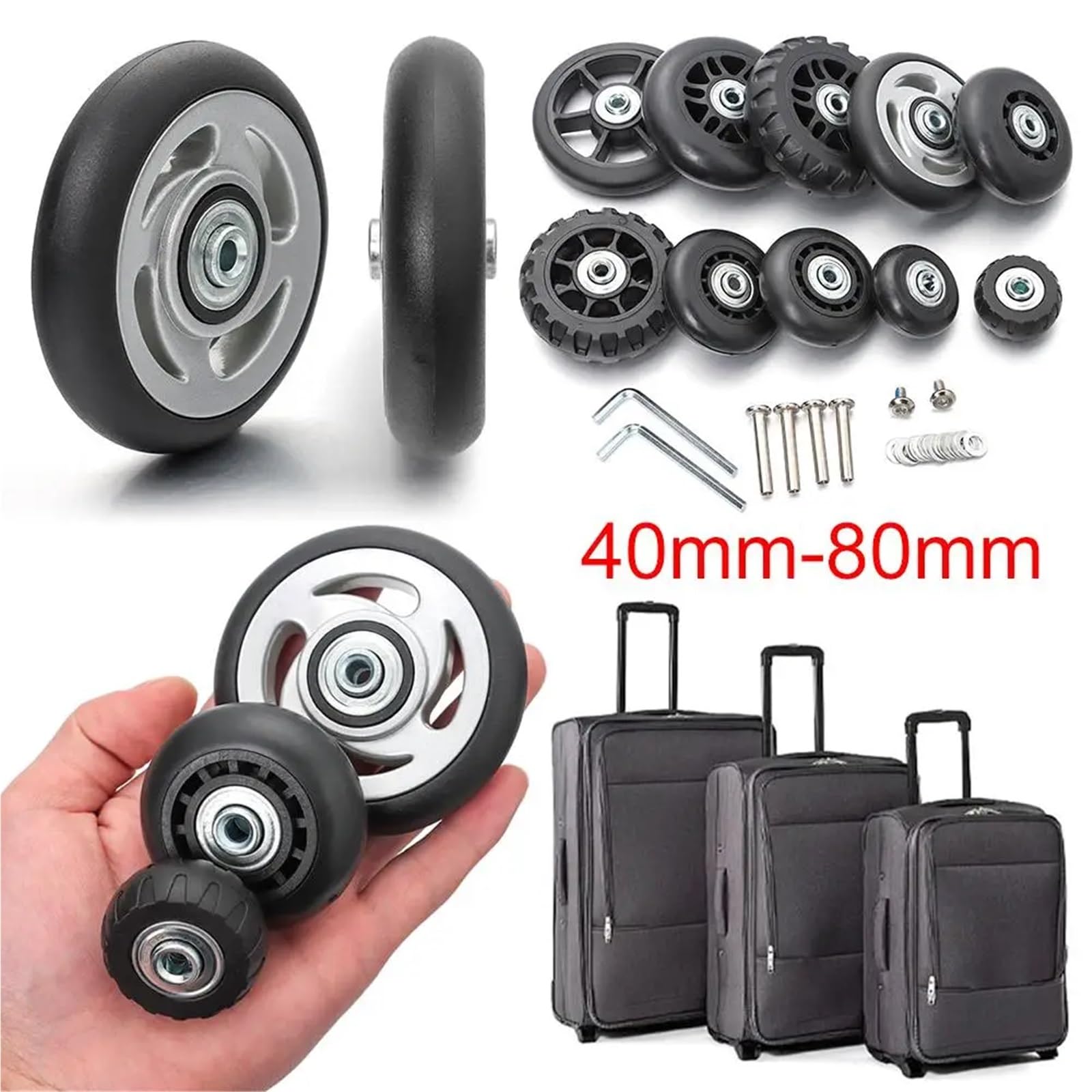 Kit di riparazione delle ruote girevoli for bagagli in gomma e metallo