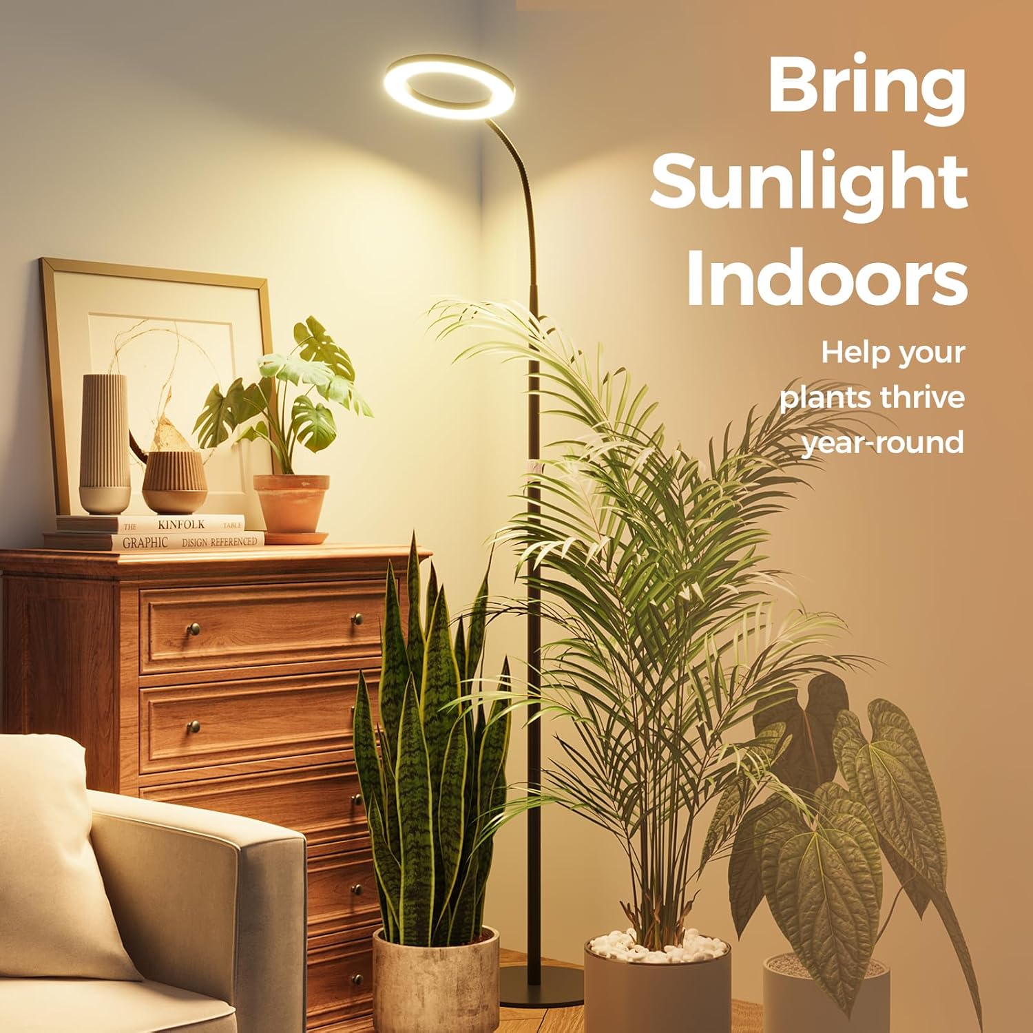 Bamworld Grow Lights for Indoor Plants, Full Spectrum Plant Lights for Indoor Growing, Floor Grow Lamp for Large Plants, Auto ON/Off Timer 3/9/12H, 10 Dimmable Levels, 37-65" Adjustable Height