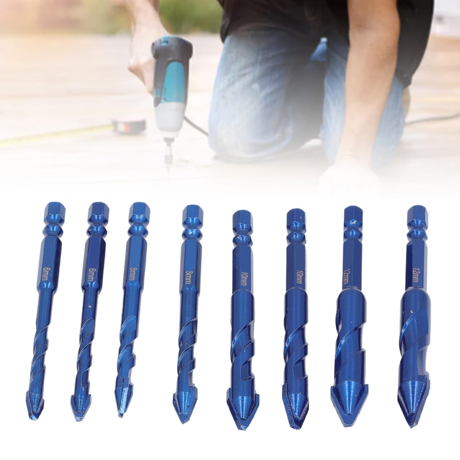 Respicefinem 8 Pieces Skewed Head Eccentric Drill Bit Set with 1 4 Inch Hex Shank for Stone Glass Marble Tile Wood in 6mm 8mm 10mm 12mm