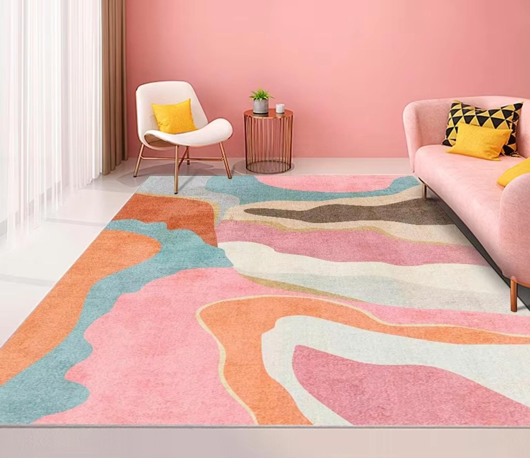 Alfombra moderna para sala de estar y dormitorio en color rosa claro de 45x70cm