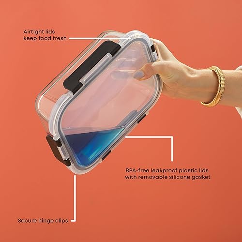 Miniatura 6 de JoyJolt Recipientes de vidrio para almacenamiento de alimentos con tapas. Paquete de 5 recipientes de vidrio reutilizables de 35 onzas con un solo