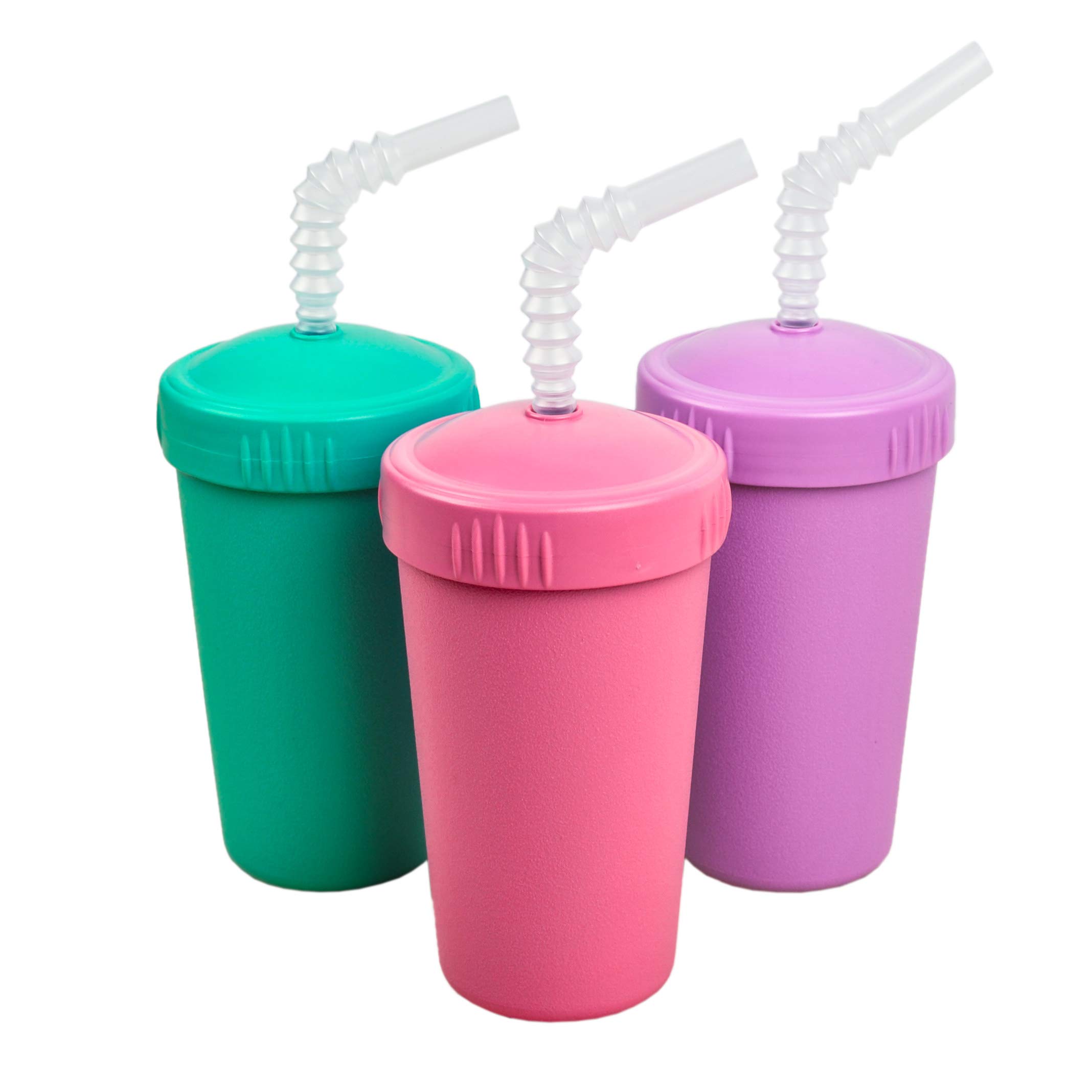 Re Play Made in USA 10 Oz. Straw Cups for Toddlers, Pack of 3 - Reusable Kids Cups with Straws and Lids, Dishwasher/Microwave Safe - Toddler Cups with Straws 3.13" x 5.5", Sparkle