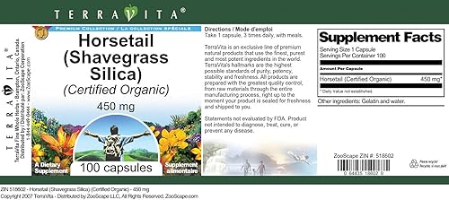 Miniatura 3 de Cola de caballo (sílice Shavegrass) (Certificado Orgánico) - 450 mg (100 Cápsulas, ZIN 518602)