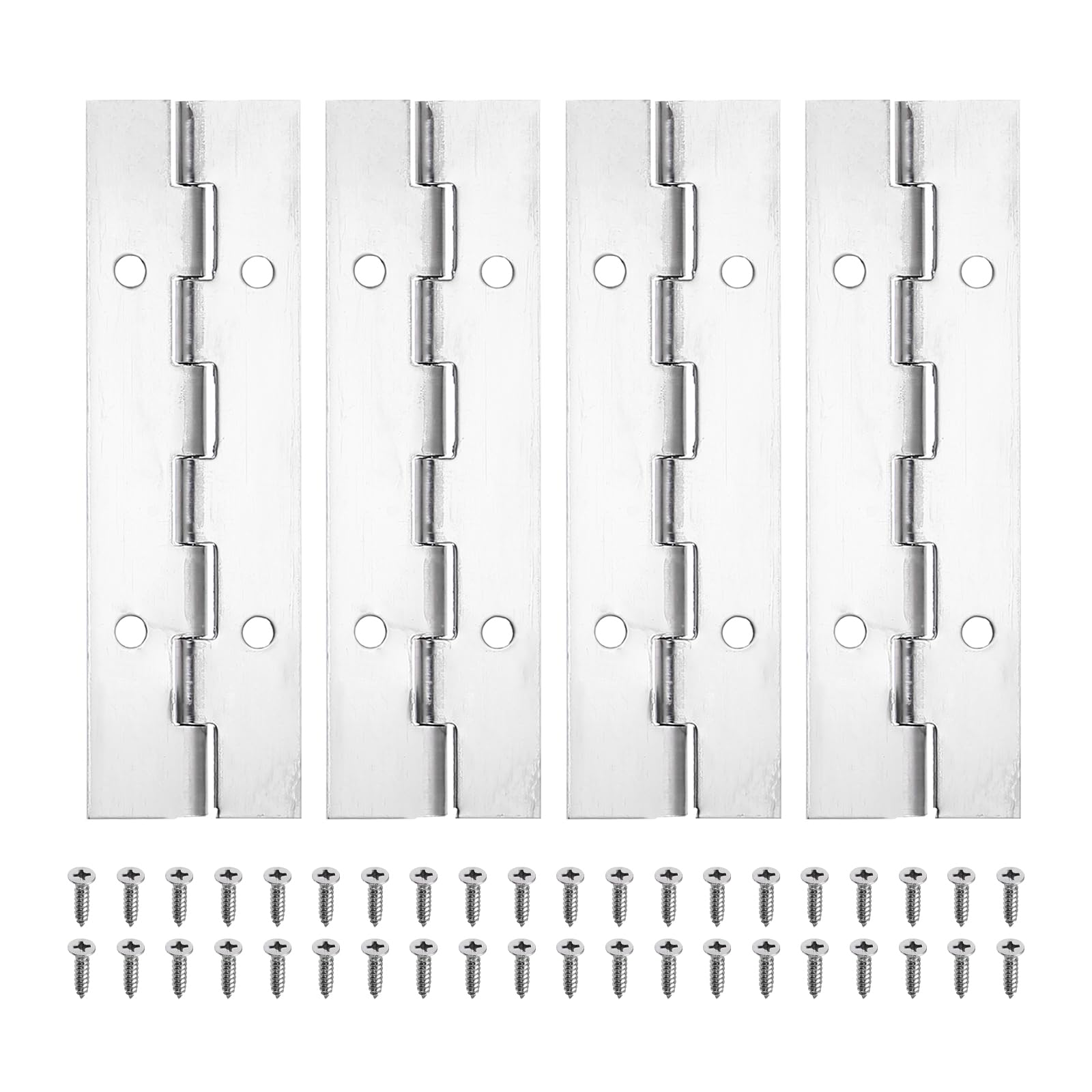 PATIKIL 4x1.2 Inch Piano Hinge,4 Pcs 304 Stainless Steel Continuous Hinge with Holes for Piano Gate Door Wooden Storage Box Cabinet Boat,Silver