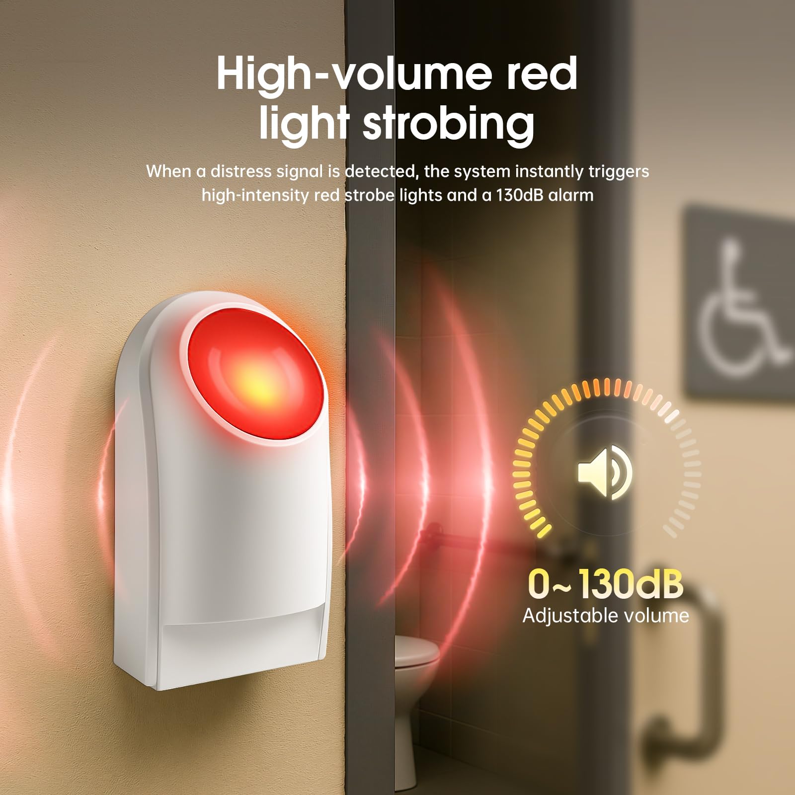 Alarma de botón de pánico, sistema de llamada de emergencia inalámbrico para ancianos y discapacitados, funciona con pilas, volumen ajustable de 130 dB, rango de 350 pies, para baño, hogar