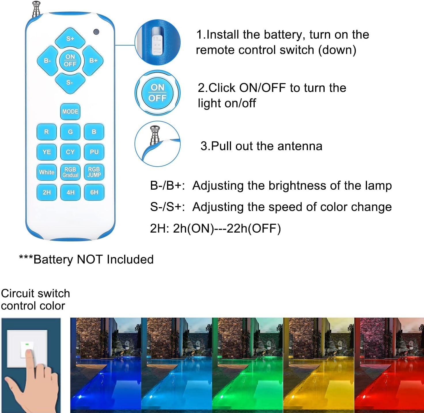RGB Poolbeleuchtung, 54 W PAR56 Pooscheinwerfer Timing 2/4/6H con telecomando, lampada da piscina IP68 impermeabile, 12 V AC/DC