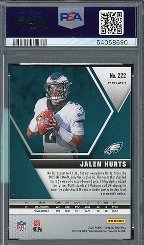 Miniatura 2 de Jalen Hurts 2020 Green Mosaic Rookie Card #222 PSA 10 (Cert #5458690) Gem Mint, Jalen Hurts Card by Powers Sports Memorabilia