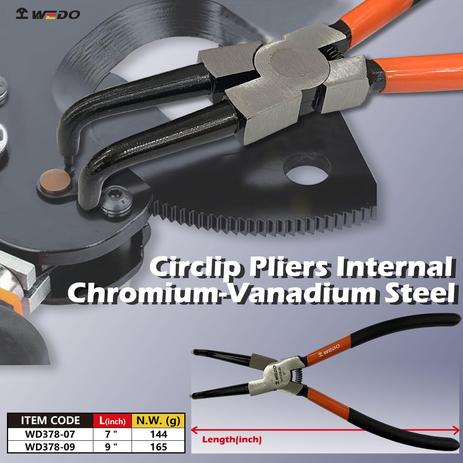 WEDO 7" Bent Internal Circlip Pliers, Internal Snap Ring Bent Nose Plier, Chrome Vanadium Steel, Die-Forged - Image 2
