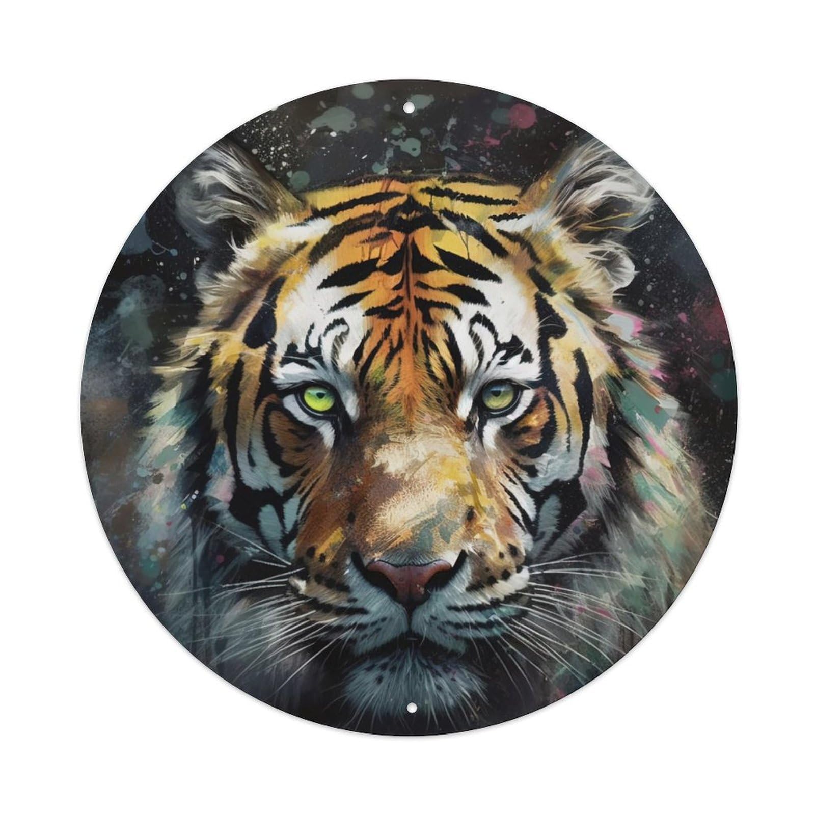 Cwbufd Vintage Style Animal Tiger Portrait Fierce Green Eyes Wildlife Illustration Vintage Metal Tin Sign Plaque Wall Decor For Cafe, Club Bar, Office, Garden Metal Poster 8X8inch