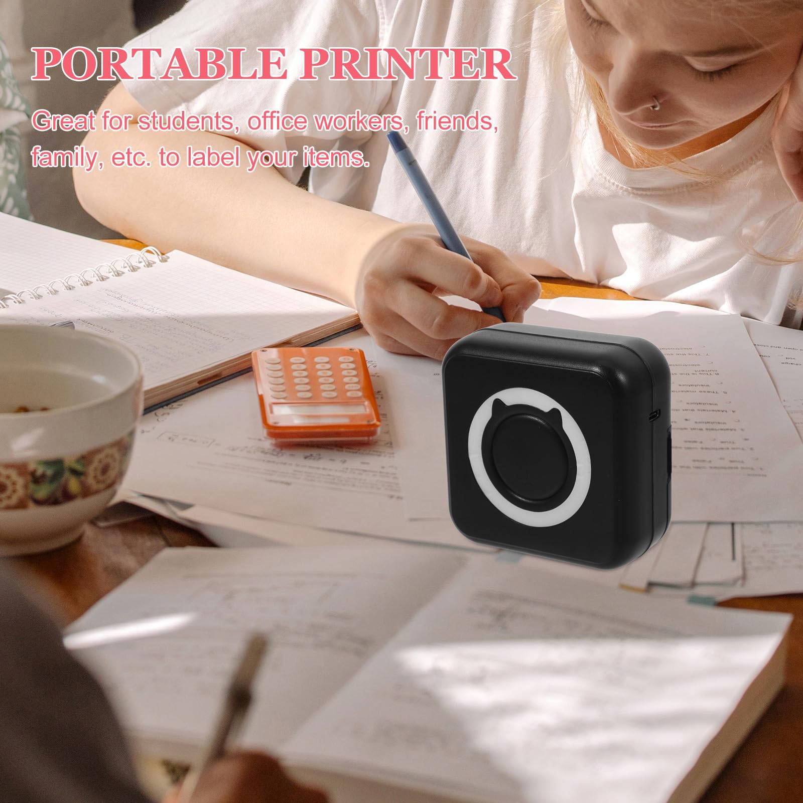 Impresora portátil Mini para móviles en plástico Negro, sin Tinta, para Crear Pegatinas pequeñas y memos, con conexión fácil para Estudiantes
