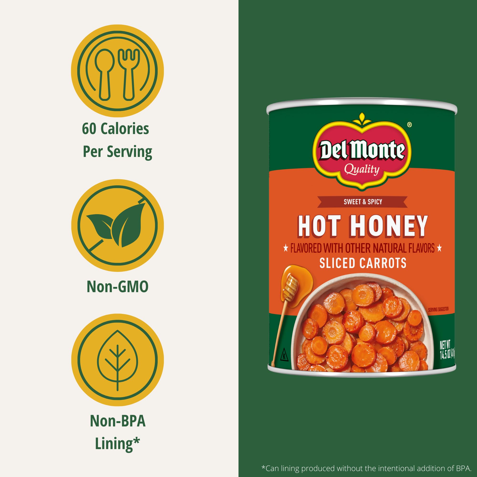 Del Monte Hot Honey Flavored Sliced Carrots, 14.5 oz. Cans, Pack of 12