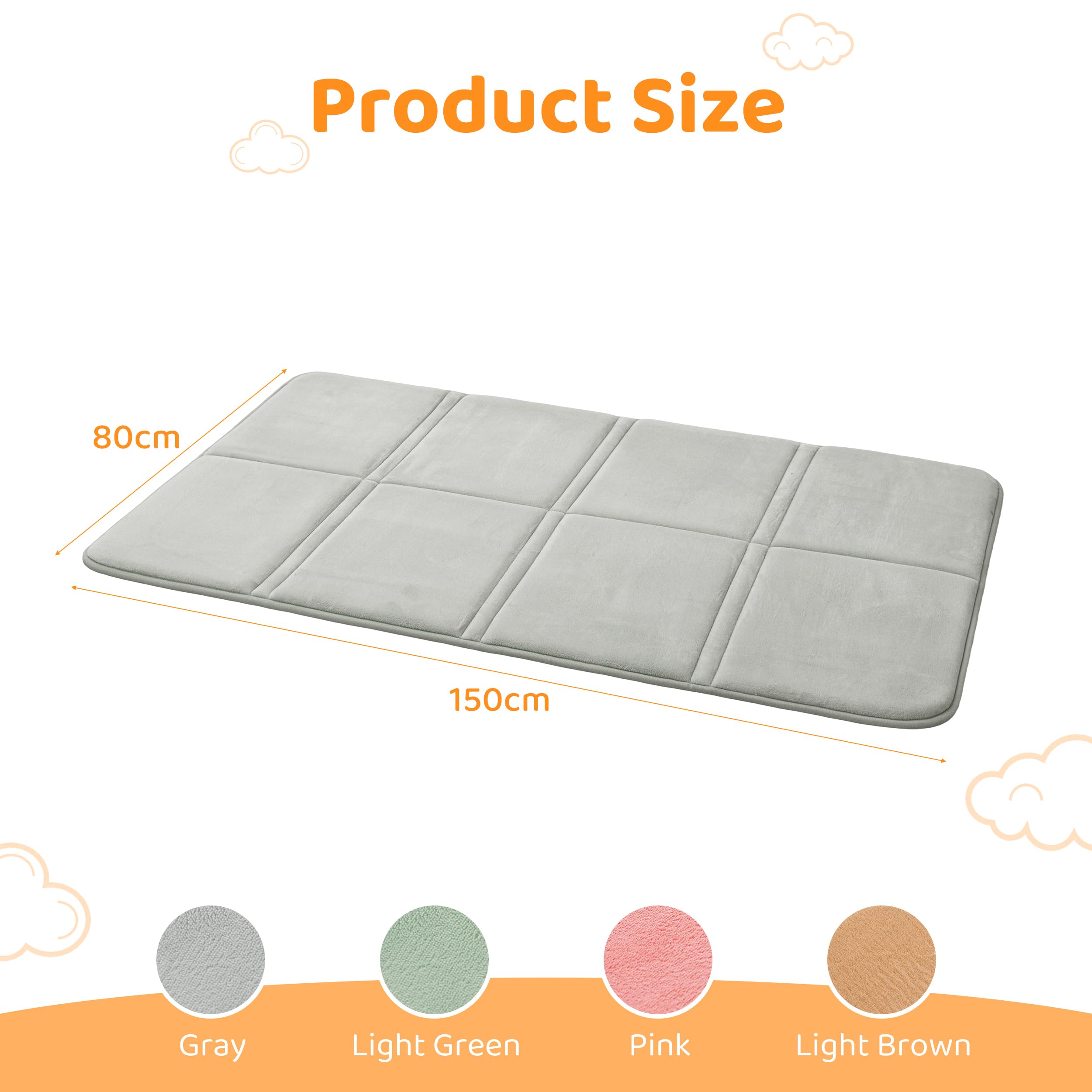 BYBYME 3cm Thick Baby Play Mat for Floor, 80 * 150cm Foldable Playpen Mat with Non-Slip Backing for Infant, Kids and Toddler Crawling, and Perfect Carpets for Yoga, Exercise, Grey - 2