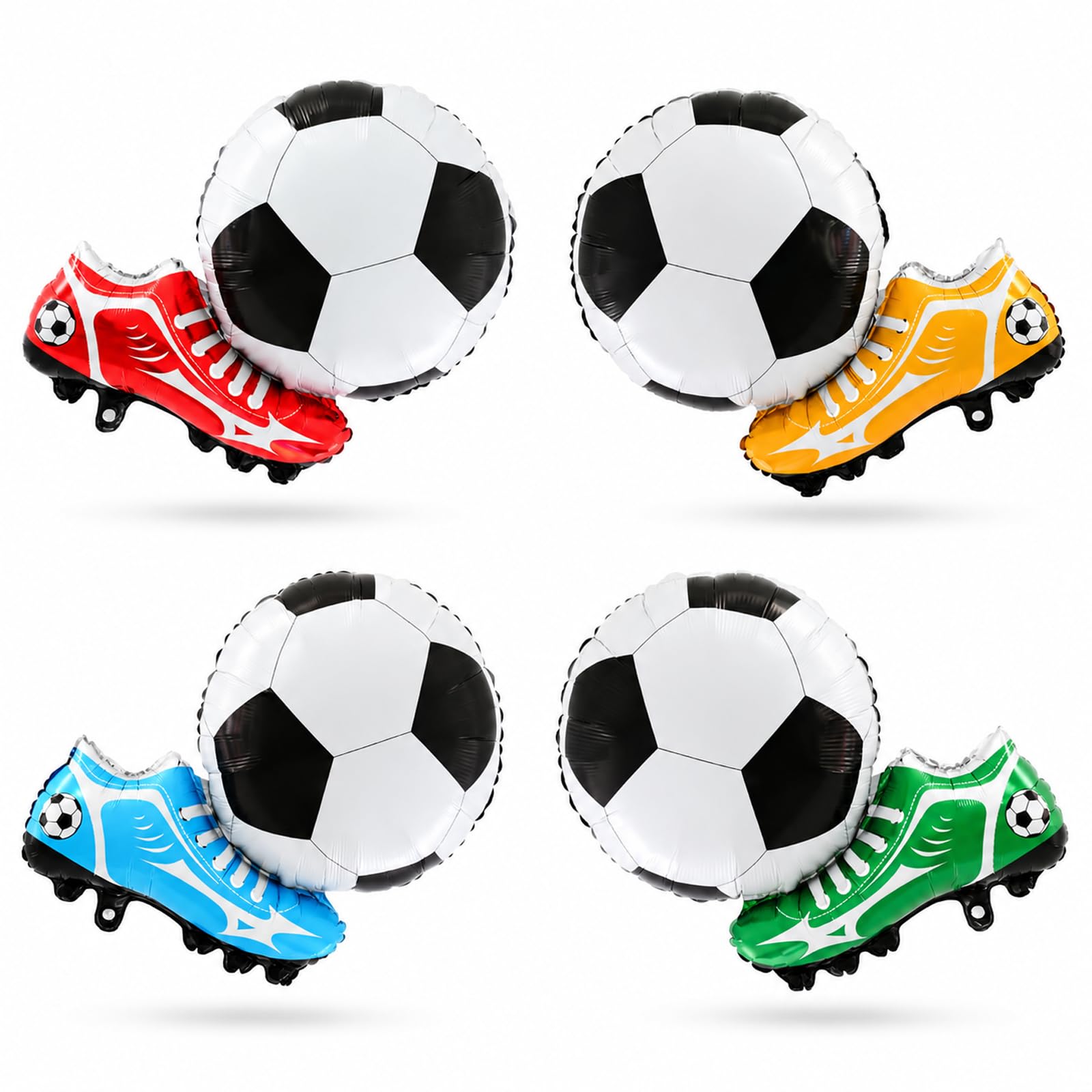 Bolosa Football Balloons 4 Pack, Football Foil Balloons 75x48cm, Football Boot Balloons and Football Ball Balloons, Football Birthday Decorations, Football Party Decorations for Boys, Girls and Fans