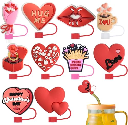 Miniatura 1 de Funda dispensadora de popote de silicona para copa Stanley, 10 unidades, compatible con popote de San Valentín, tapa de popote reutilizable para