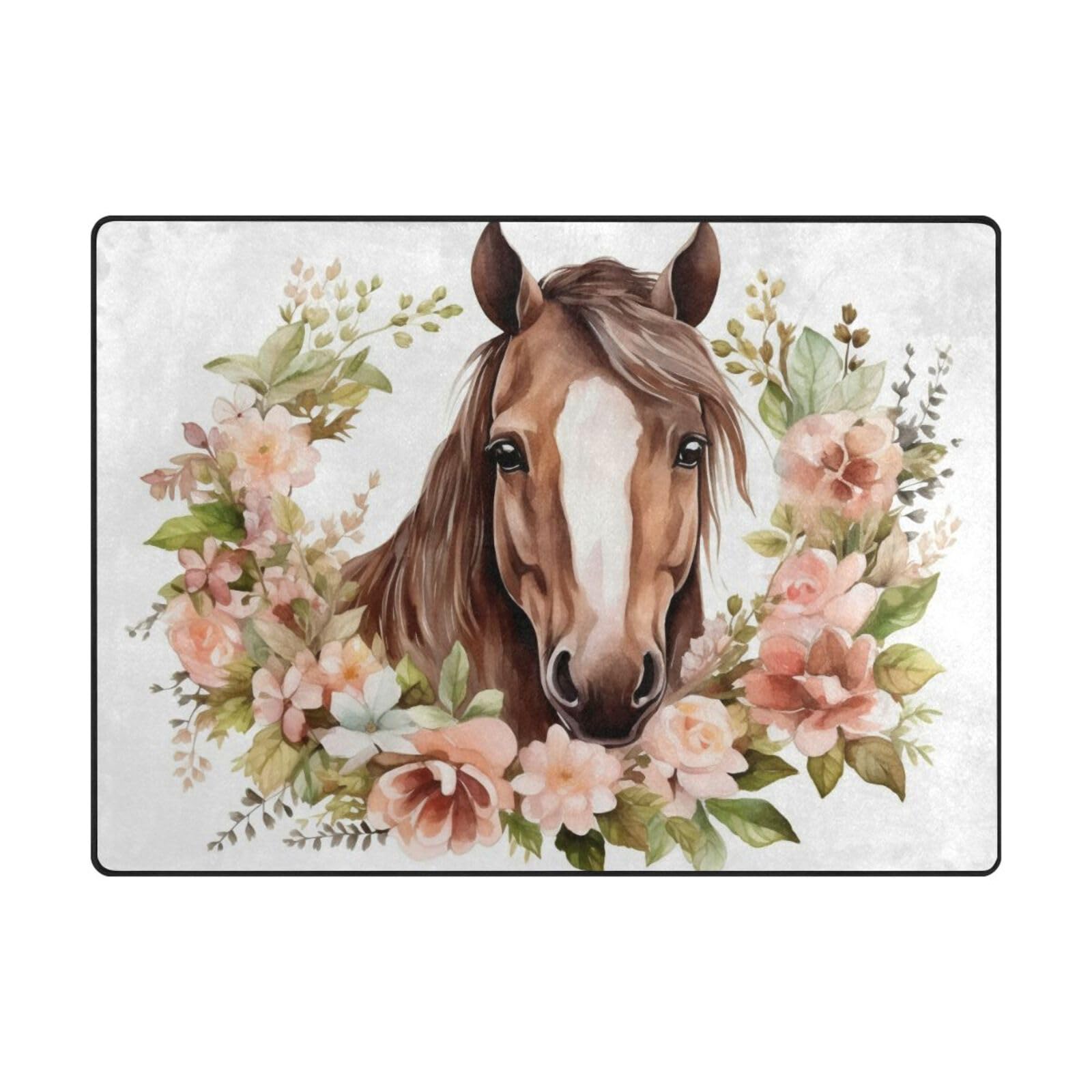 Tapis de sol contemporain motif cheval et fleurs grand tapis doux