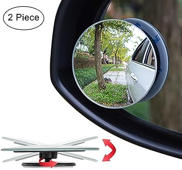 CarFrill Blind Spot Round Wide Angle Adjustable Convex Rear View Glass Mirror 360 Rotate for All Universal Vehicles -Pack of 2