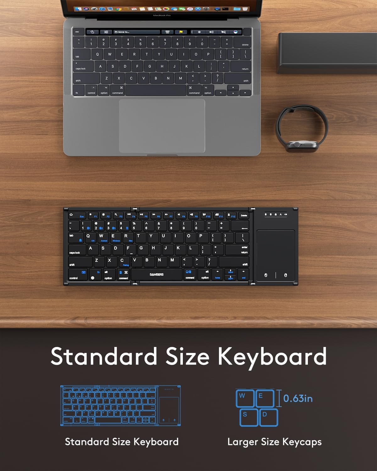 Samsers Foldable Bluetooth Keyboard with Touchpad, Full-Size Dual-Mode Wireless Folding Keyboard, Rechargeable Portable Travel for iOS Windows Android Mac OS, Support 4 Device(BT5.1x3 + 2.4G) - Image 5