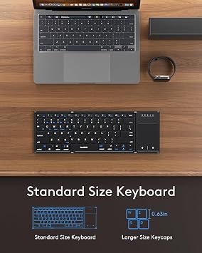 Samsers Full-Size Foldable Bluetooth Keyboard with Larger Touchpad, Black | Multi-touch Trackpad, Mouse click, Phone Holder, Velvet bag, for iOS Win Android Mac OS, for Portable Travel use