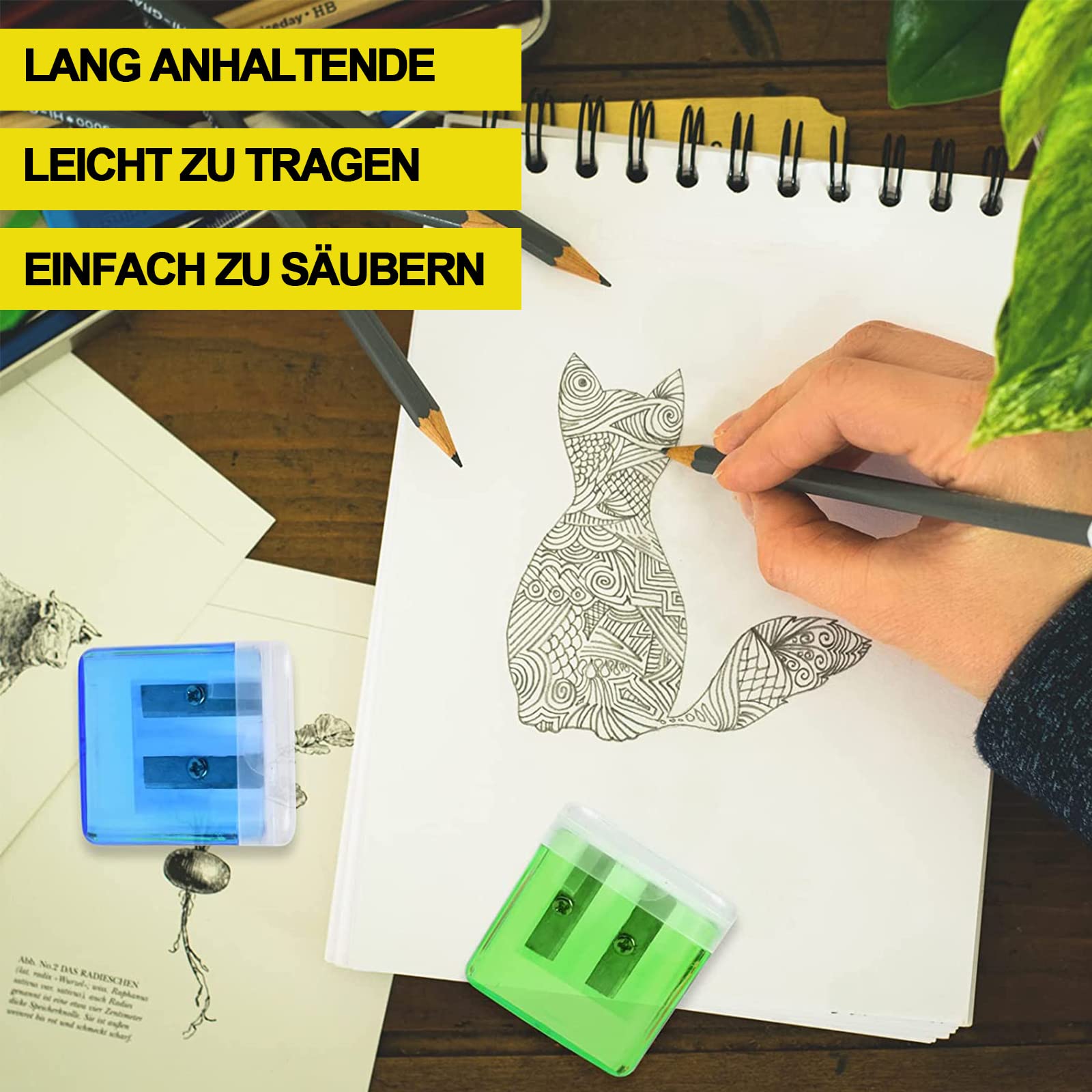 4 Temperamatite Portatili A Doppio Foro Con Contenitore | Colori Assortiti (Rosa, Verde, Blu, Giallo) Per Scuola E Ufficio - 3